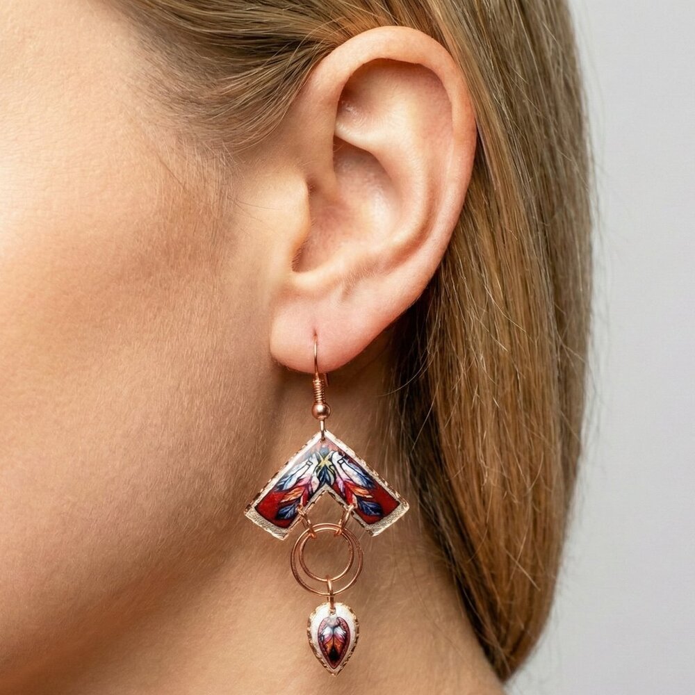 Handmade Copper Reflections Earrings, colorful multi piece copper earrings